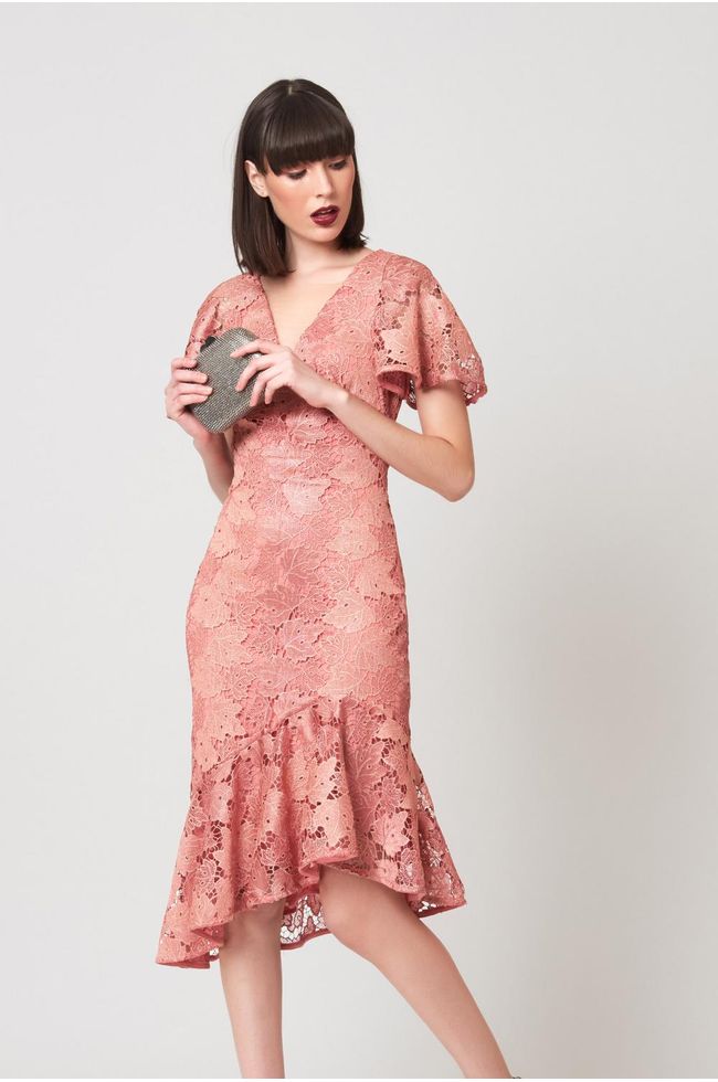 vestido de festa rose com renda